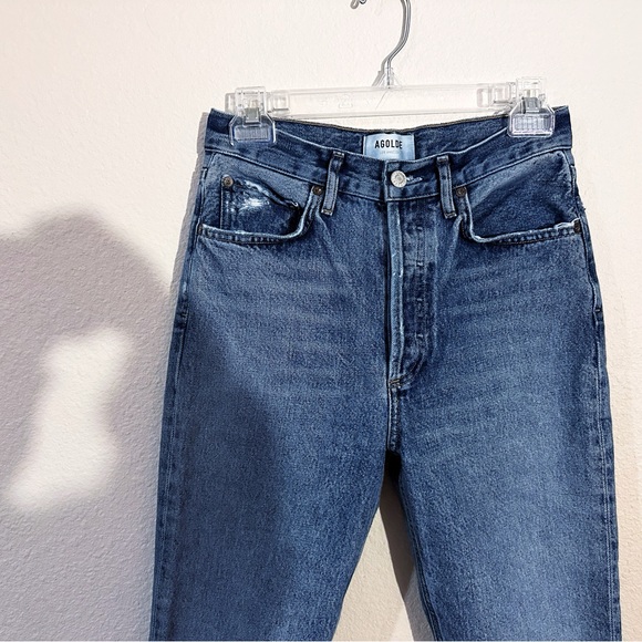 Agolde Riley High Rise Straight Crop in Emulsion 25 High Rise Ankle Chewed Hem - Picture 3 of 17